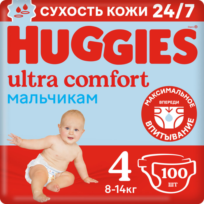  Huggies Подгузники Ультра Комфорт для мальчиков L (8-14кг) 100 шт.