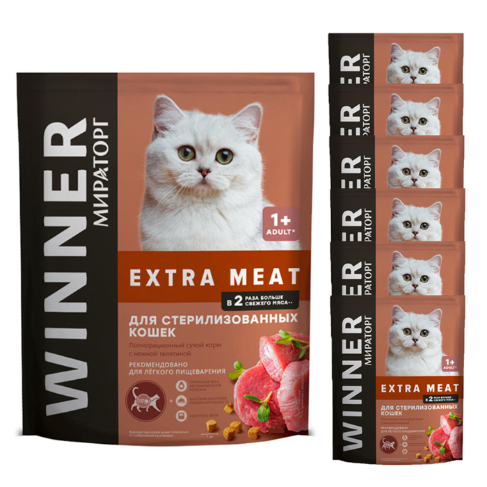Мираторг Сухой корм для стерилизованных кошек старше года c нежной телятиной 1.2 кг 6 шт.