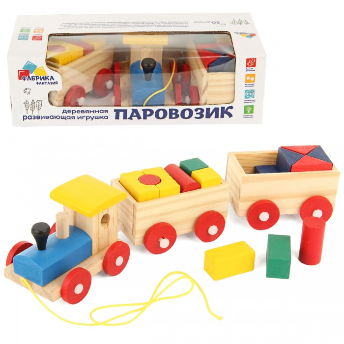 фото Деревянная игрушка фабрика фантазий паровозик с фигурами чух-чух