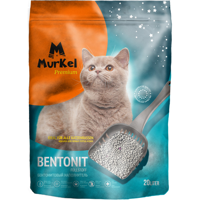 Murkel Наполнитель для кошачьего туалета бентонит активированный уголь 20 л