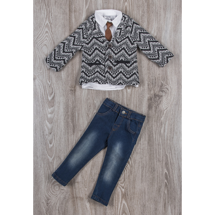 Комплекты детской одежды Cascatto Комплект для мальчика (джинсы, рубашка, жакет, галстук) G-KOMM18