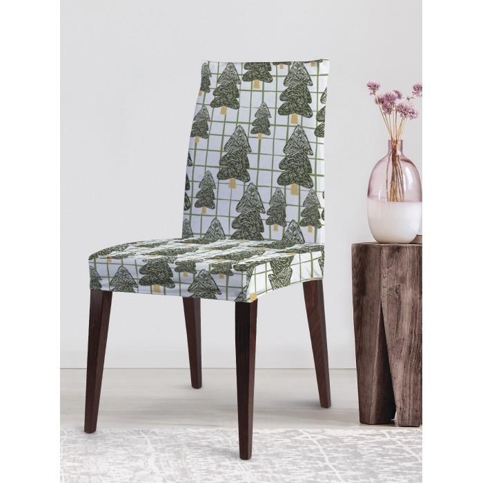 фото Joyarty декоративный велюровый чехол на стул со спинкой лес с елками зимой