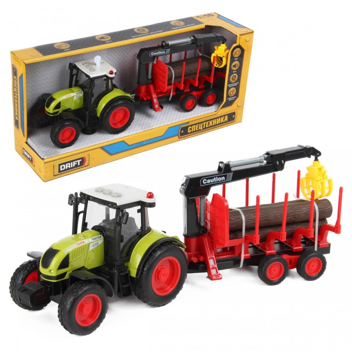 Машины Drift Трактор-погрузчик с прицепом для бревен Farmland 1:16 машины drift трактор с прицепом для сена farmland 1 16
