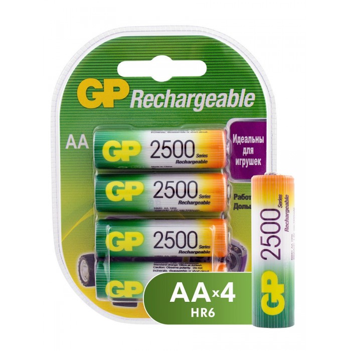 GP Аккумуляторы ёмкостью 2500мАч AA (250AAHC-2DECRC4) 4 шт.