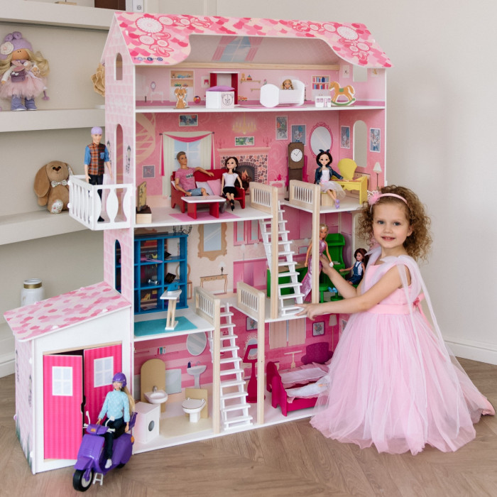 Кукольные домики и мебель Paremo Деревянный кукольный домик Нежность с гаражом и мебелью (28 предметов)