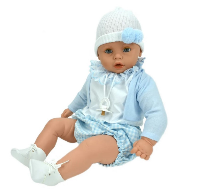Куклы и одежда для кукол Lamagik S.L. Пупс Бобо в бело-голубой одежде в вязаной шапочке 65 см пупс lamagik бобо в одежде с голубыми оборками 65 см 5105c