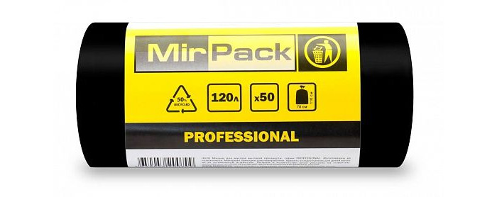 

MirPack Мешок для мусора Professional 120 литров 12 мкм 50 шт., Мешок для мусора Professional 120 литров 12 мкм 50 шт.