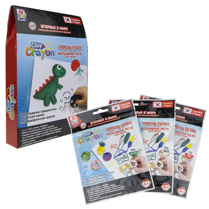 1 Toy Набор Clay Crayon тесто-мелков Динозавр 3 цвета по 30 г