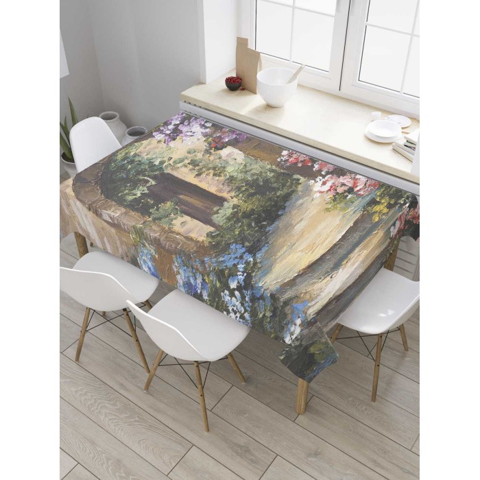 

JoyArty Скатерть прямоугольная Цветущая террасса 145x120 см, Скатерть прямоугольная Цветущая террасса 145x120 см