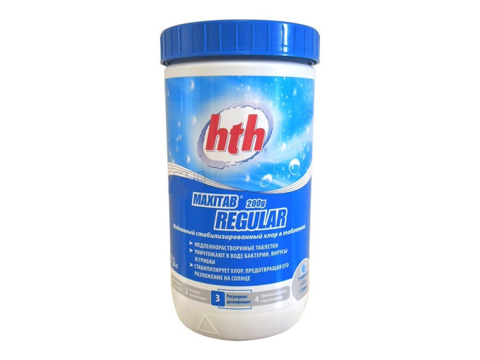 Бытовая химия HTH Медленный стабилизированный хлор Maxitab Regular бытовая химия hth медленный стабилизированный хлор в таблетках по 200 г 5 кг