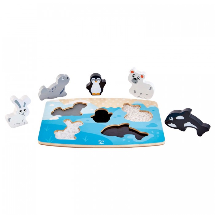 Деревянная игрушка Hape Тактильная головоломка Арктические животные лепим из пластилина белого медведя тюленя летучую мышь