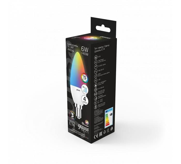 

Светильник Gauss Лампа Свеча 6W E14 RGBW+димирование LED, Лампа Свеча 6W E14 RGBW+димирование LED