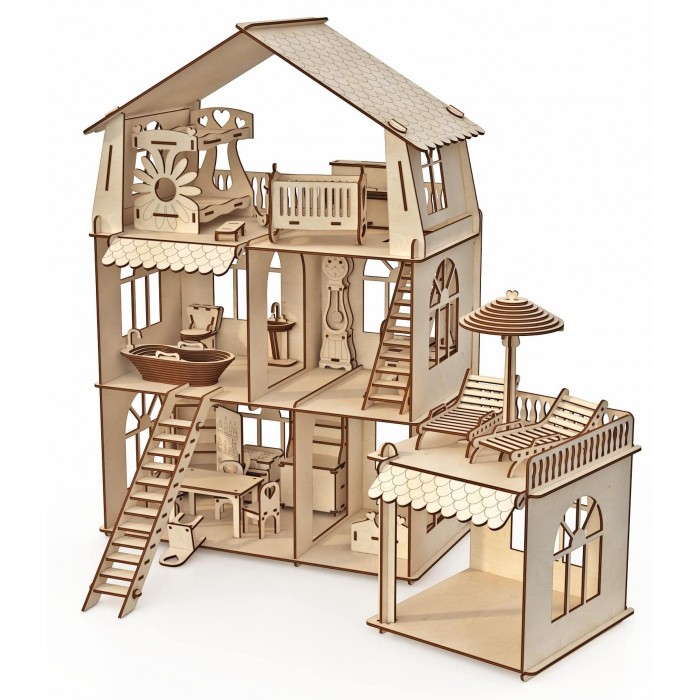 фото Хэппидом конструктор-кукольный домик коттедж с пристройкой и мебелью premium