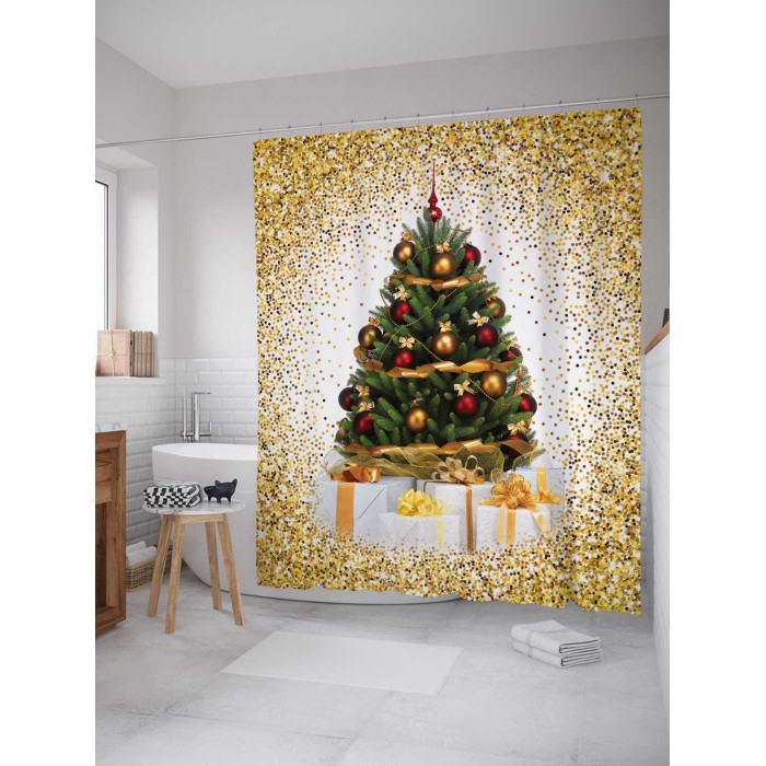

JoyArty Штора-занавеска для ванной из сатена с крючками Ёлка в конфетти 200х180 см, Штора-занавеска для ванной из сатена с крючками Ёлка в конфетти 200х180 см