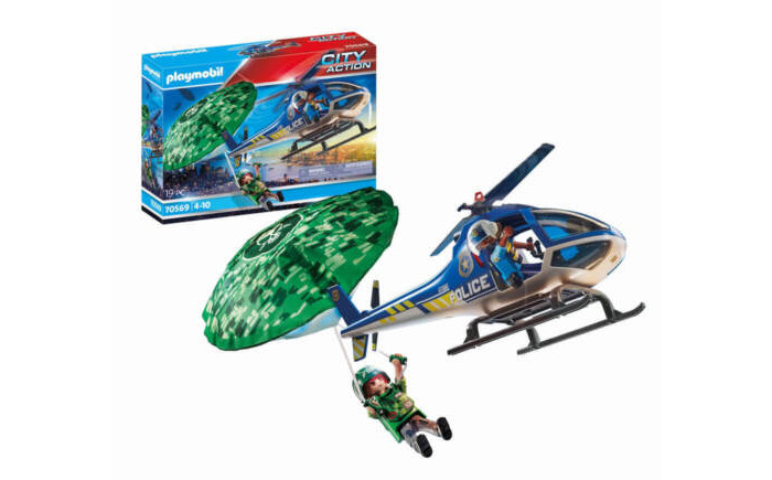 Playmobil Игровой набор Полицейский вертолет Погоня с парашютом конструктор город мастеров 103 детали полицейский вертолет 296968