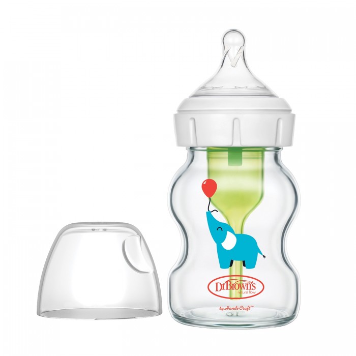 Бутылочки Dr.Brown's Антиколиковая Options+ с широким горлышком с соской для новорождённых Стеклянная Слоник 150 мл