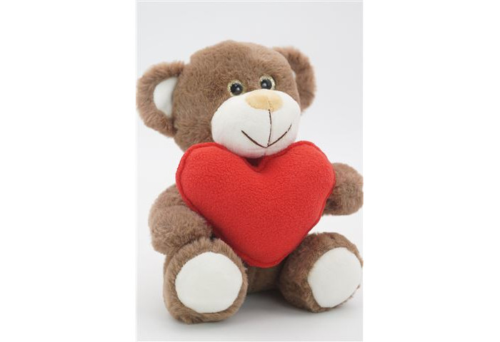 фото Мягкая игрушка unaky soft toy медвежонок сильвестр шоколадный с красным флисовым сердцем 25 см