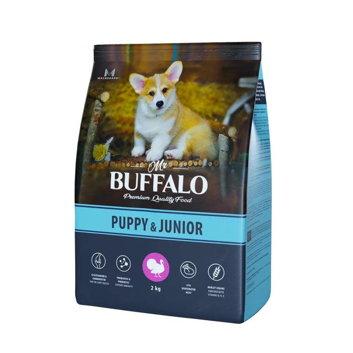 

Mr.Buffalo Сухой корм Puppy & Junior для щенков и юниоров с индейкой 2 кг, Сухой корм Puppy & Junior для щенков и юниоров с индейкой 2 кг