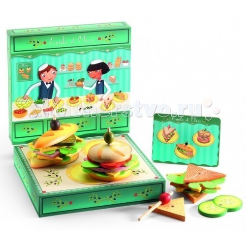 Деревянные игрушки Djeco Сэндвичи от Эмиля и Олив набор два подарка малышу книжки и игрушка