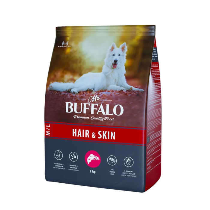 Mr.Buffalo Сухой корм Hair & Skin care для собак средних крупных пород с лососем 2 кг