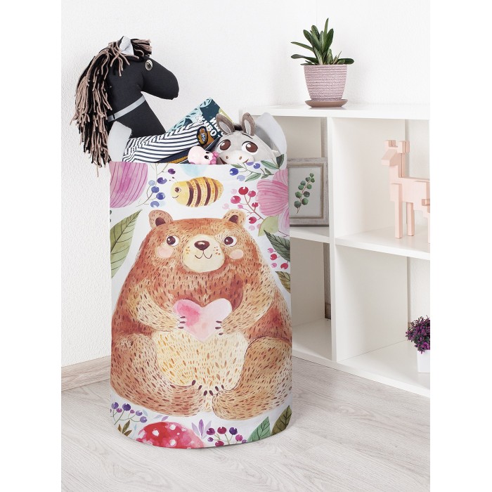 JoyArty Корзина для игрушек Добрый медведь в цветах 60x40 см