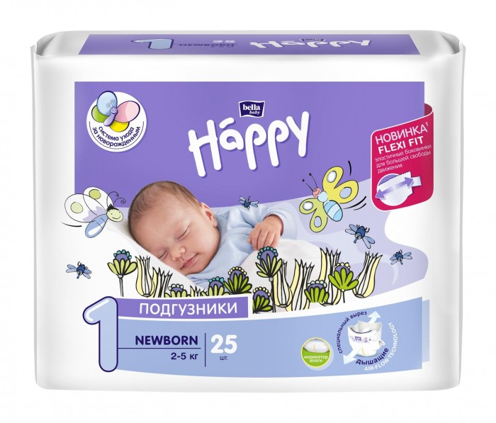  Bella baby Happy Подгузники Happy Newborn с вырезом под пуповину (2-5 кг) 25 шт.