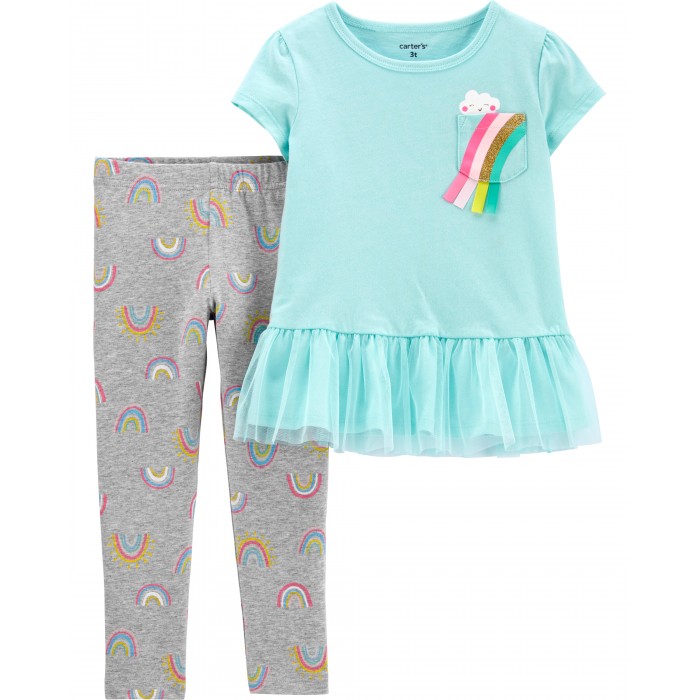 комплекты детской одежды crockid комплект для девочки футболка брюки кр 2742 Комплекты детской одежды Carter's Комплект для девочки (туника, брюки) Радуга