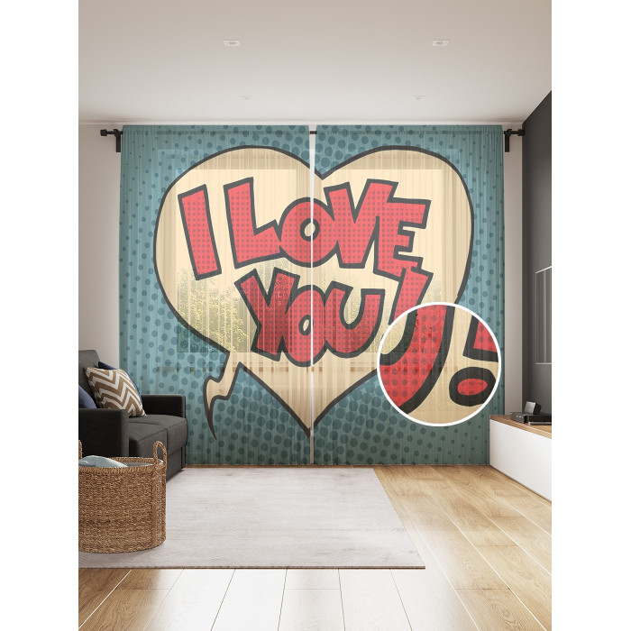 JoyArty Фототюль Сердце в стиле поп-арт 2 полотна со шторной лентой + 50 крючков 145x265 см