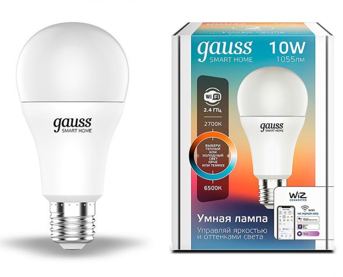 Светильник Gauss Лампа Светодиодная Smart Home DIM+CCT E27 A60 10 Вт