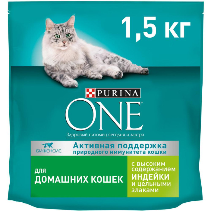 Purina ONE Сухой корм для взрослых кошек, с высоким содержанием индейки и цельными злаками 1.5 кг 12353232 - фото 1