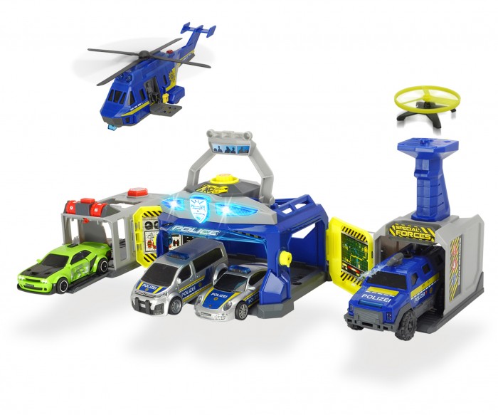 Машины Dickie Полицейский штаб 4 машины + 1 вертолет вертолет dickie toys полицейский 3714009 1 24 26 см синий