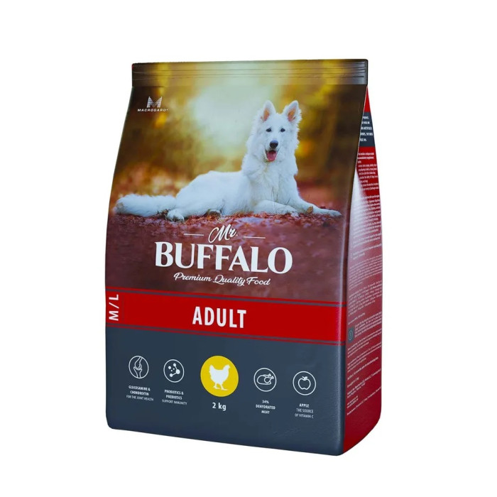 Mr.Buffalo Сухой корм Adult M/L для собак средних и крупных с курицей 2 кг B129 Сухой корм Adult M/L для собак средних и крупных с курицей 2 кг - фото 1