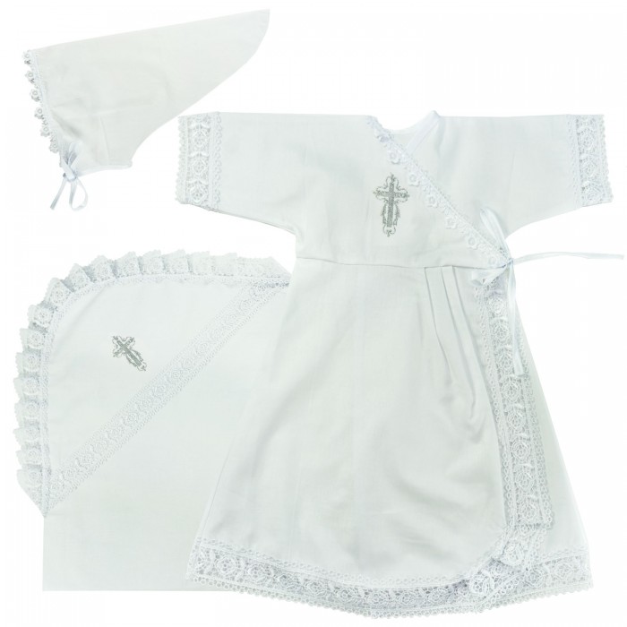 Папитто Крестильный набор для девочки: платье, косынка и пеленка 85х85 1307/1309 - фото 1