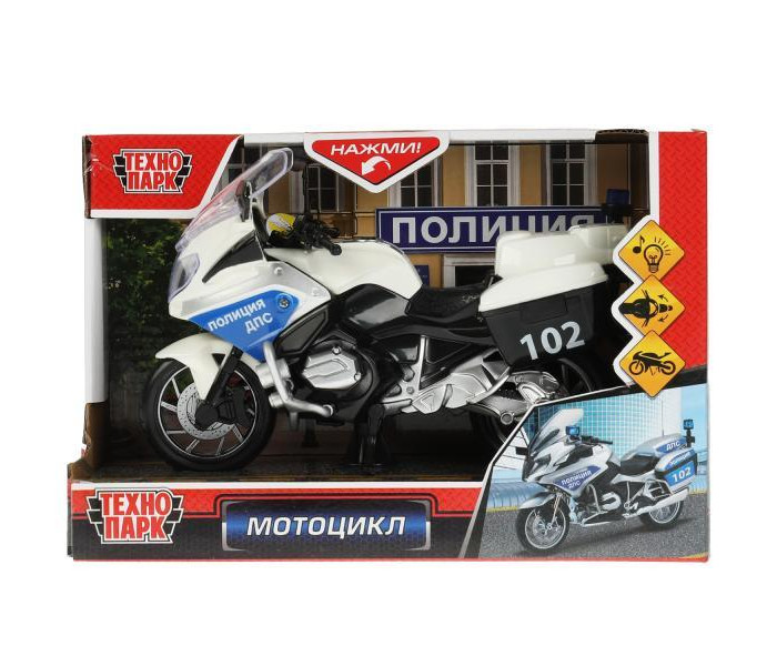 игрушка мотоцикл металлическая 10см с коляской и фигурками полиция военный в асс технопарк sb 16 48wb Машины Технопарк Модель Мотоцикл Полиция