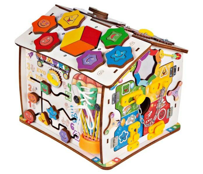 Развивающая игрушка Evotoys Домик Смайлики на машинке 25х25х29 см