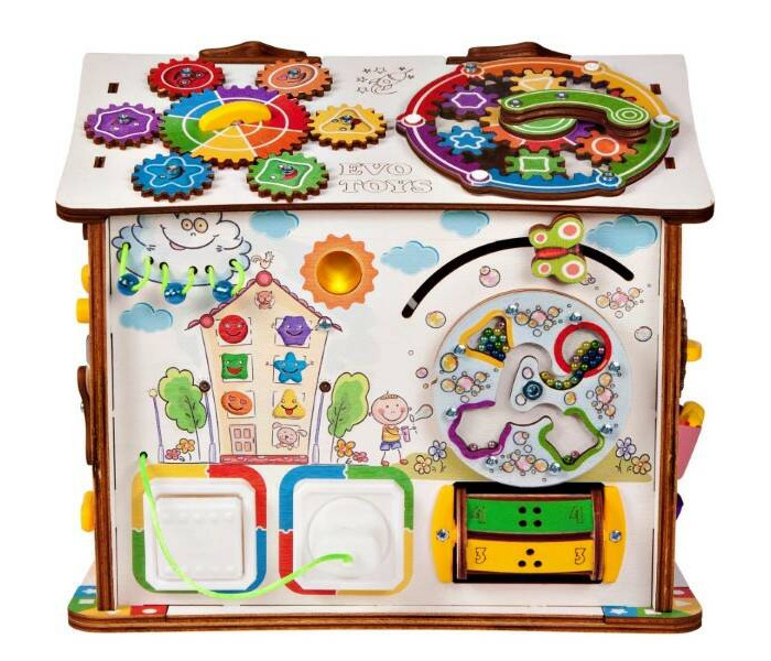 Развивающая игрушка Evotoys Домик Смайлики на машинке 25х25х29 см