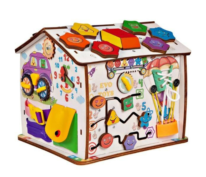 Развивающая игрушка Evotoys Домик Смайлики на машинке 25х25х29 см