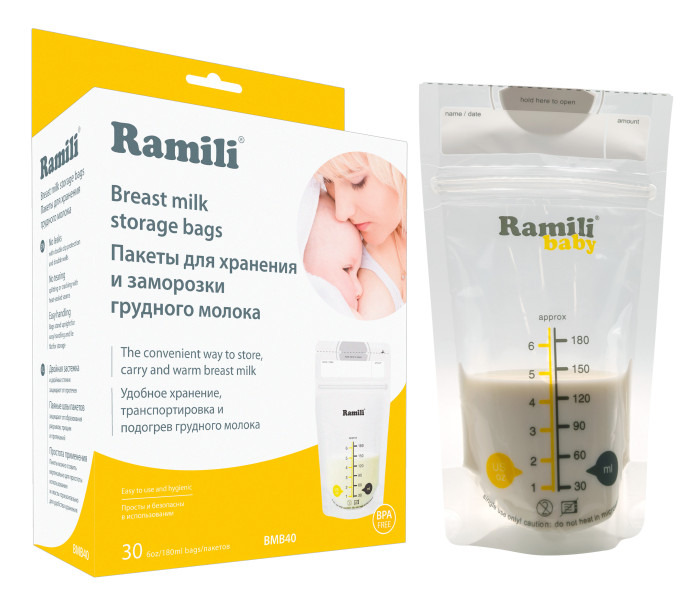 Ramili Пакеты для хранения и заморозки грудного молока 180 мл 30 шт. прокладки для груди johnson s baby в период грудного вскармливания 30 шт