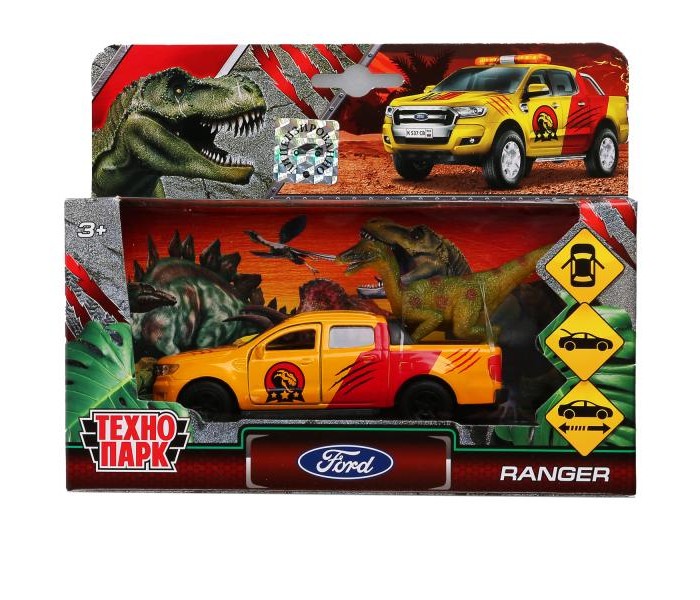 Машины Технопарк Машина FORD Ranger пикап 12 см + динозавр 9 см