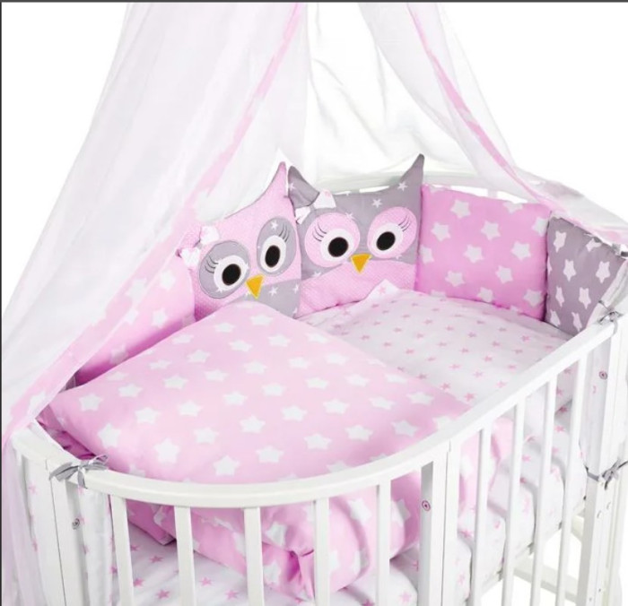 Подушки бортики для детской кроватки «Розовые совята»