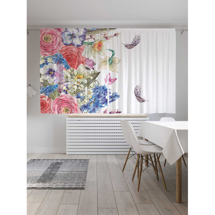 Шторы JoyArty Классические шторы Весенние цветы серия Oxford DeLux 2 полотна 145x180 см