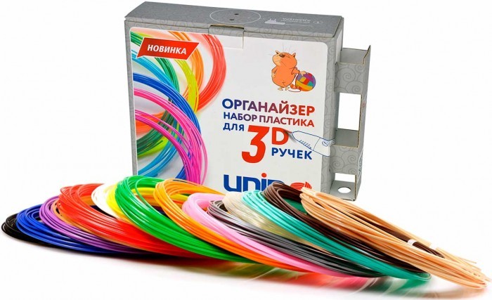 Unid Комплект пластика PLA для 3Д ручек -15 цветов в органайзере ORG-PLA15