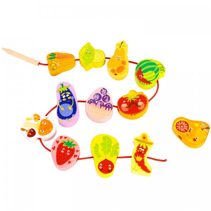 Деревянные игрушки Bondibon набор бусины для нанизывания Овощи-Фрукты деревянные игрушки из бисера фрукты овощи животные искусственные бусины игрушки детские игрушки для раннего развития детские деревянн