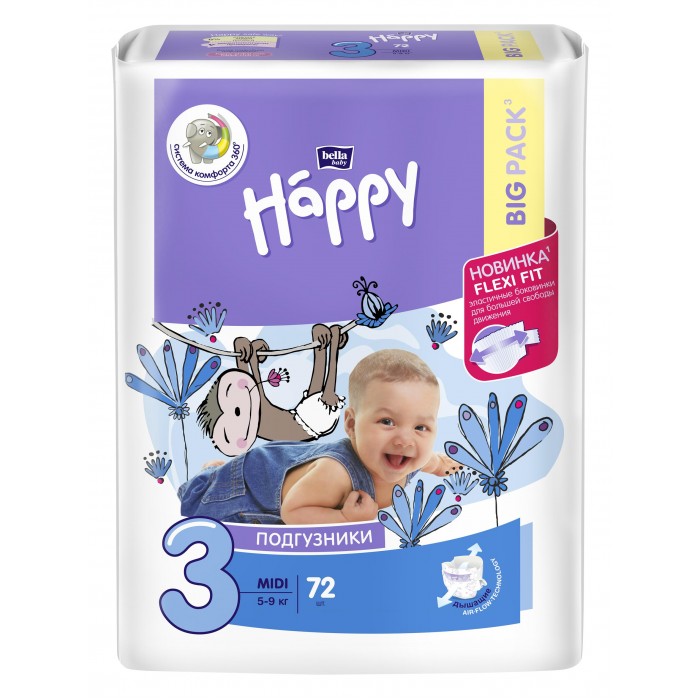  Bella baby Happy Подгузники Happy Midi (5-9 кг) 72 шт.