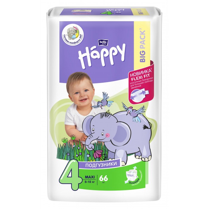  Bella baby Happy Подгузники Happy Maxi (8-18 кг) 66 шт.