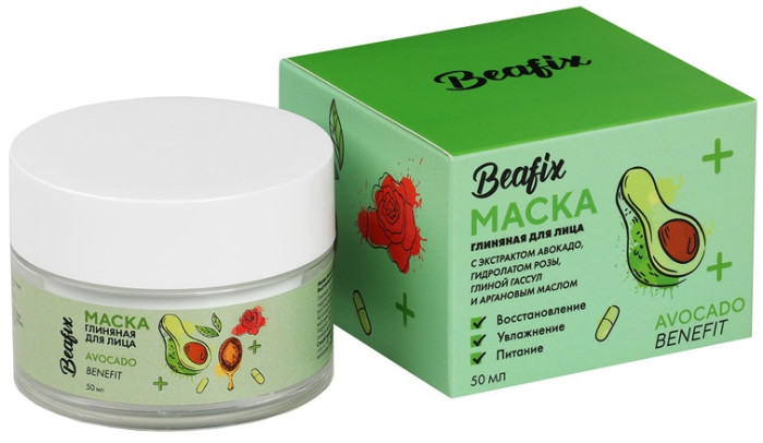 Beafix Маска для лица Avocado Benefit глиняная восстановление, увлажнение, питание 50 мл инста маска для лица интенсивное питание 75мл
