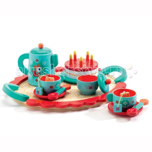 Деревянные игрушки Djeco Чаепитие у Лисички набор продуктов с посудой djeco чаепитие у лисички 06633 голубой красный