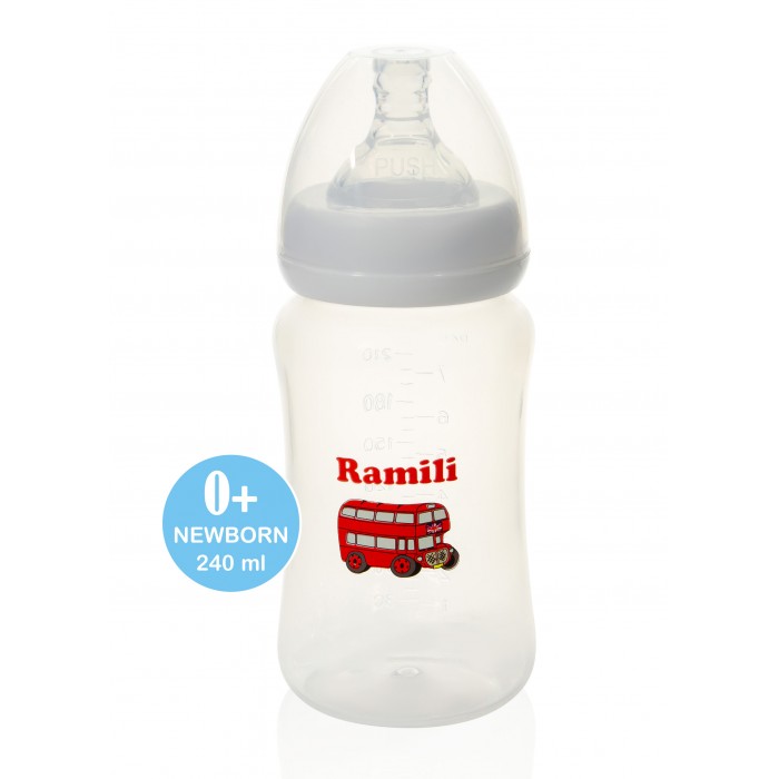 Бутылочки Ramili противоколиковая для кормления Baby слабый поток 0+ 240 мл
