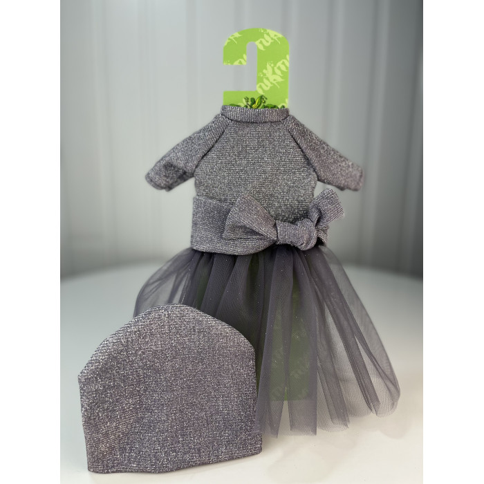 цена Куклы и одежда для кукол TuKiTu Комплект одежды для кукол Серебро (водолазка, юбка, шапка, бант) 40 см