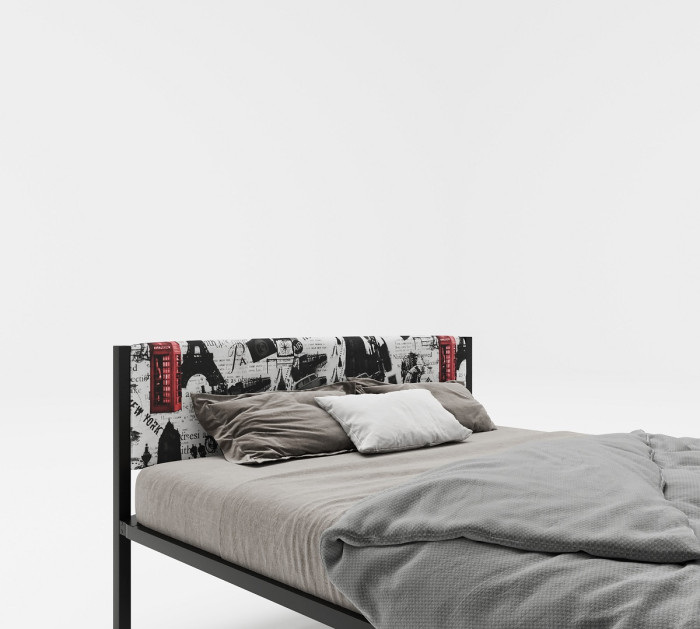 Подростковая кровать ROOMIROOM полутороспальная металлическая с мягким изголовьем Город 200х120